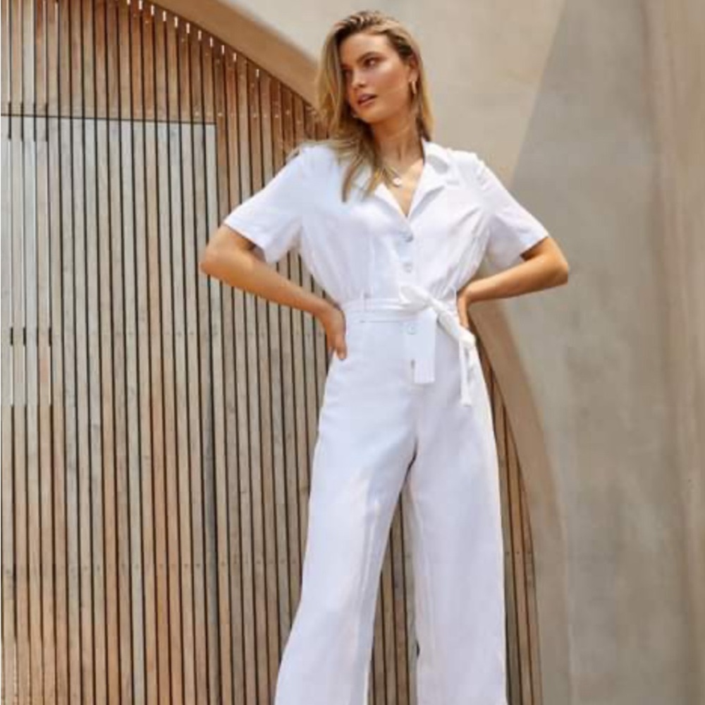Kookaï Linen White Jumpsuit Size 34 NWT